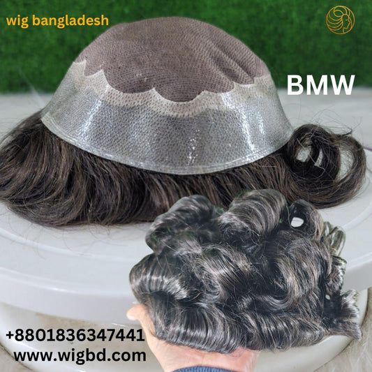 "BMW men's hair patch with ultra-thin PU base and natural human hair