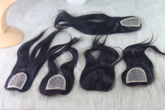 Clip-in human hair topper for women with side part and natural volume