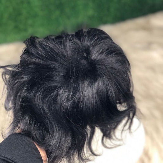 Soft black natural color of the Los Angeles premium men’s wig