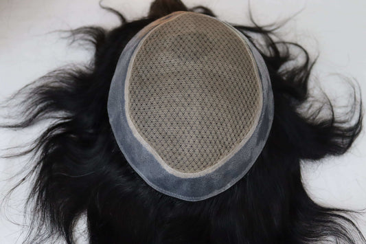 Miraz men's wig cap view showing natural hair and durable fit for a realistic look.