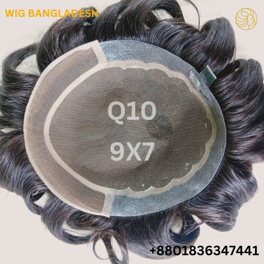 Q10 Men’s Wig – Natural Hairline & 100% Human Hair showing breathable base and natural curls.
