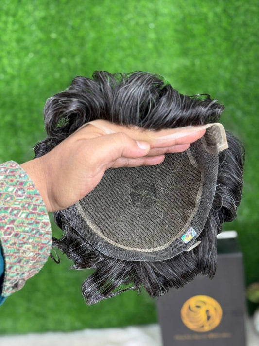 Natural-looking men’s toupee with breathable French lace and PU base