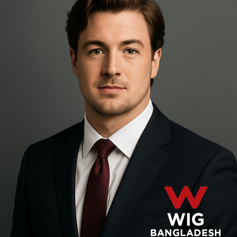 Kenny Pickett confidence wig promoting the brand Wig Bangladesh in a professional setting.