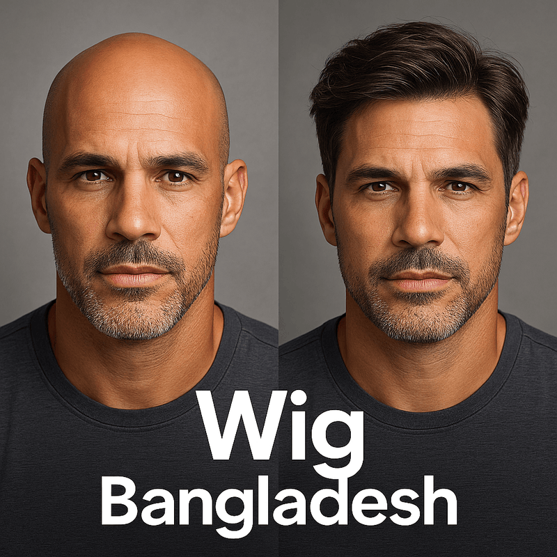 Two images of a man before and after using a men's hair system confidence guide with improved hairstyle.