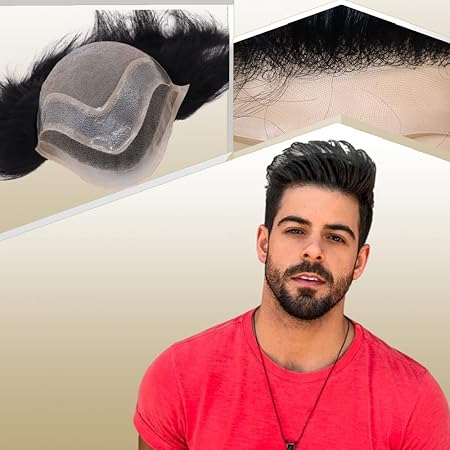 Mono front lace men's wig with breathable design and natural hairline for realistic appearance