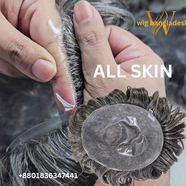 Virgin Human Hair Wig for Men, Replacement Hairpiece, Ultra Thin Skin, Natural Hairline, Undetectable Microskin Base, 100%