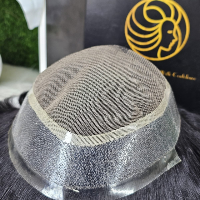 Men’s hair replacement system before and after using Australia Model wig for natural, undetectable results