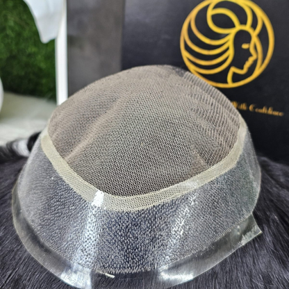 Men’s hair replacement system before and after using Australia Model wig for natural, undetectable results