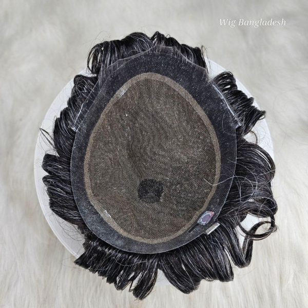 Men's Wig Breathable Australia Base Men Toupee Indian Human Hair Pieces Swiss Lace and PU Around Prosthesis Male Wig Double Knot Wave Hair Replacement System Hair Pieces for Men