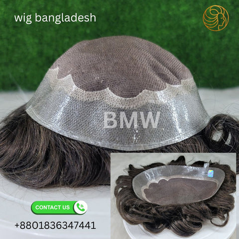 "BMW men's hair patch with ultra-thin PU base and natural human hair