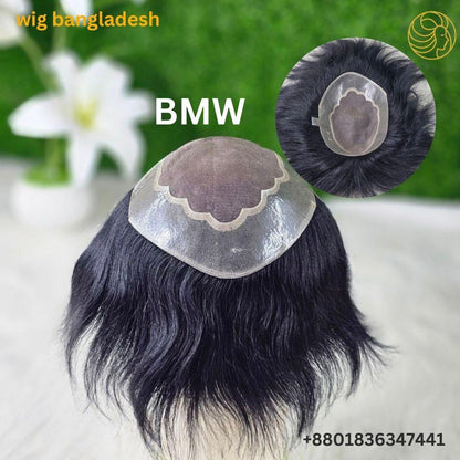 "BMW men's hair patch with ultra-thin PU base and natural human hair