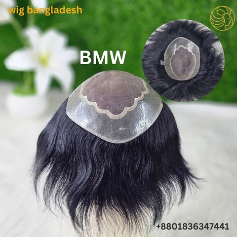 "BMW men's hair patch with ultra-thin PU base and natural human hair
