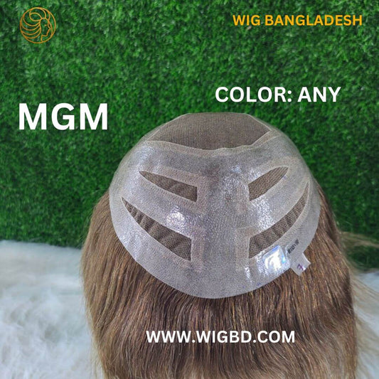 MGM model men's wig showing the top view of the hair system unit in style color variation.