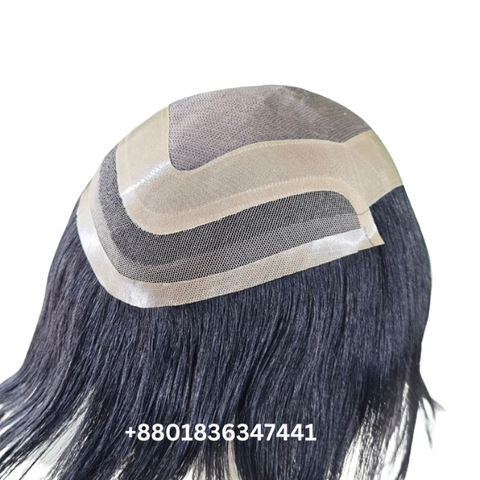 Mono front lace men's wig with breathable design and natural hairline for realistic appearance