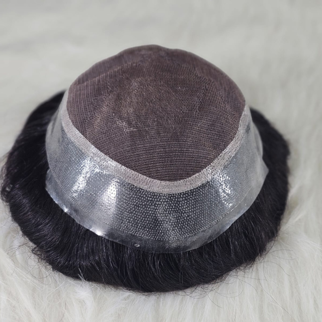 Men’s hair replacement system before and after using Australia Model wig for natural, undetectable results