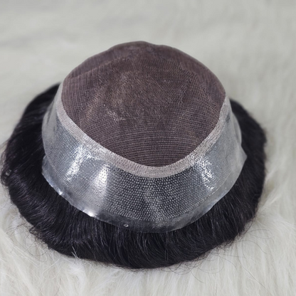 Men’s hair replacement system before and after using Australia Model wig for natural, undetectable results