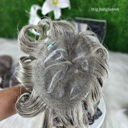 Top view of Prótese Capilar Masculina, showcasing realistic hair texture and quality materials used.