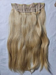 	Long blonde clip-in hair extensions for instant volume and length