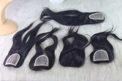 Clip-in human hair topper for women with side part and natural volume