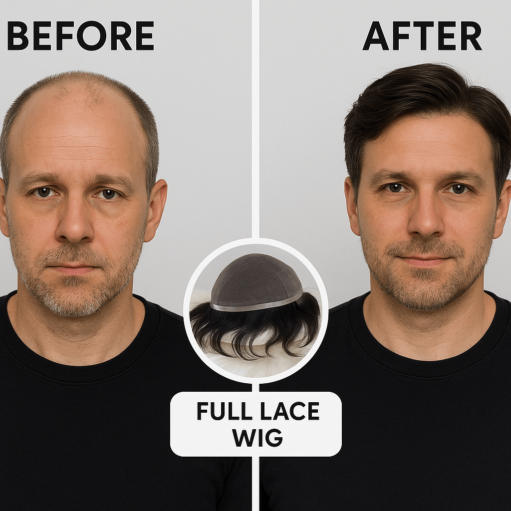 Full lace men's wig with 100% natural human hair for a complete realistic look
