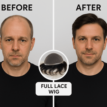 Full lace men's wig with 100% natural human hair for a complete realistic look