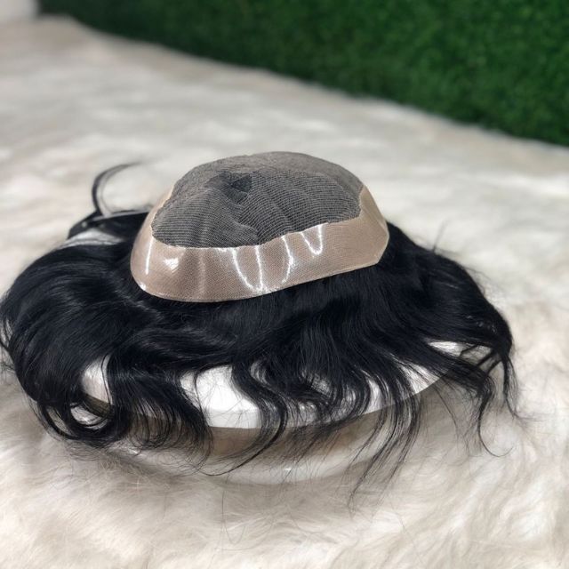 Realistic hair density and soft wave texture of the Los Angeles men’s hair system