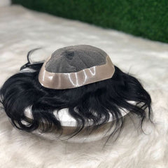 Realistic hair density and soft wave texture of the Los Angeles men’s hair system