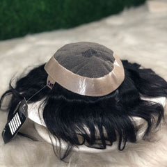 Close-up of breathable lace and skin base of Los Angeles hairpiece