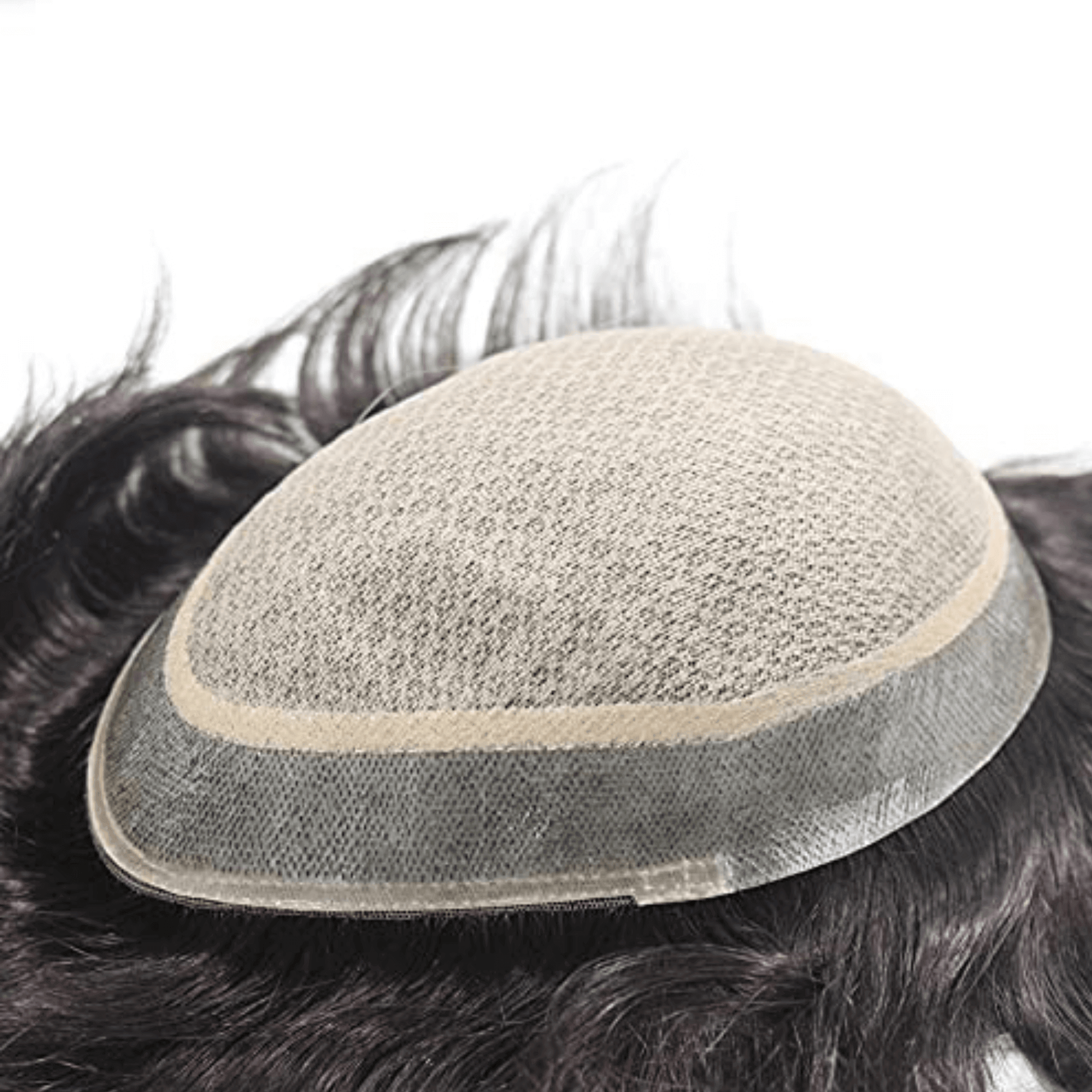Miraz men's wig base close-up showcasing natural hair design for realistic look and durability.
