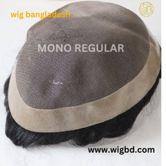 Back view of men's monofilament wig with natural hair fall and full coverage
