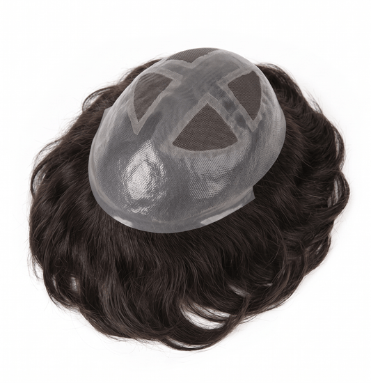 Premium men's toupee showcasing a natural look and breathable mono top design.