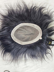 Front view of silk model hair patch for men with realistic hairline and skin-friendly base