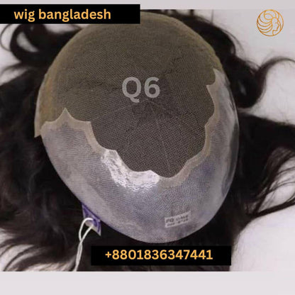 lace front wigs for men, Q6 Toupee with PU base for natural-looking hair replacement.