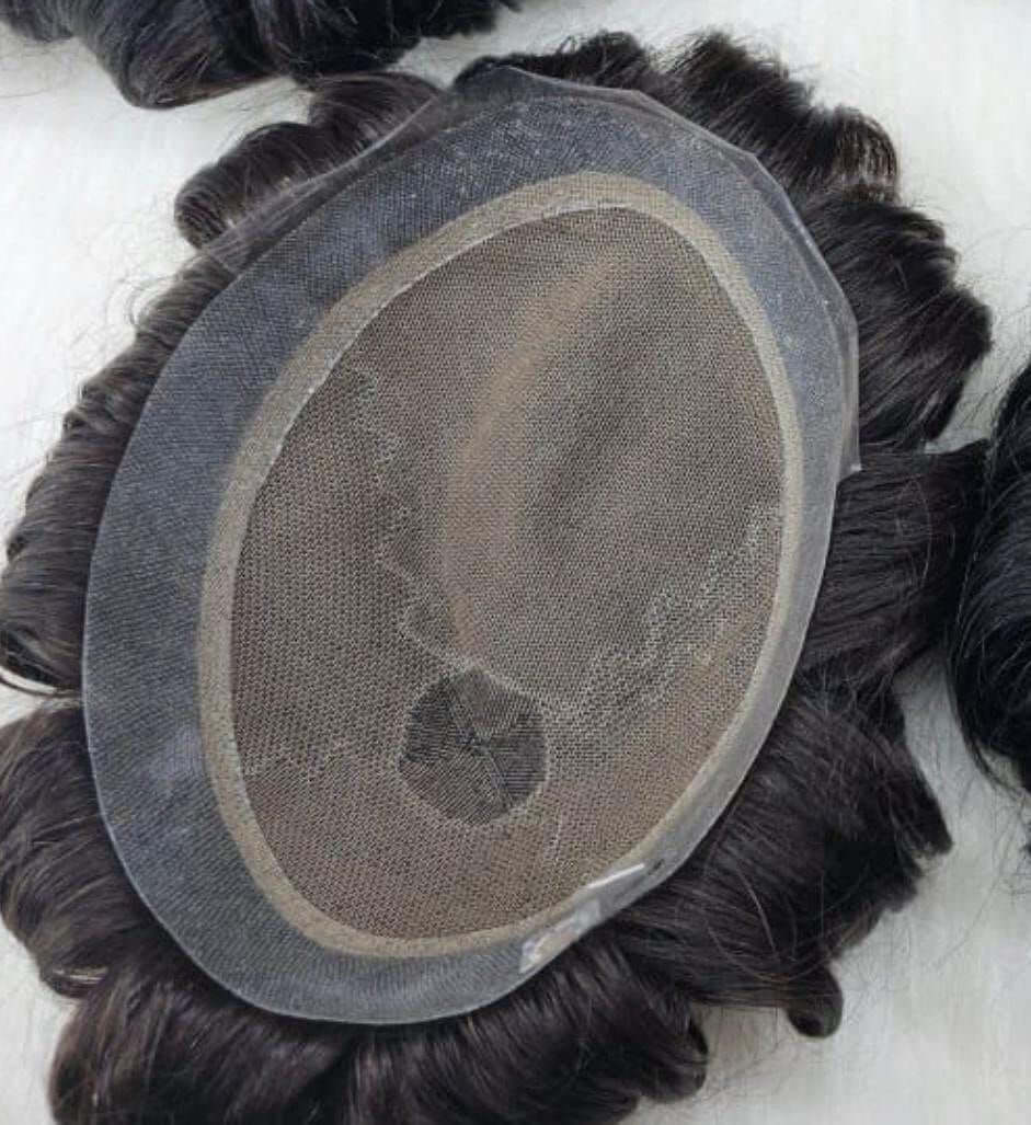 wig hair system with a Swiss lace center and durable breathable PU perimeter for men's hair replacement.