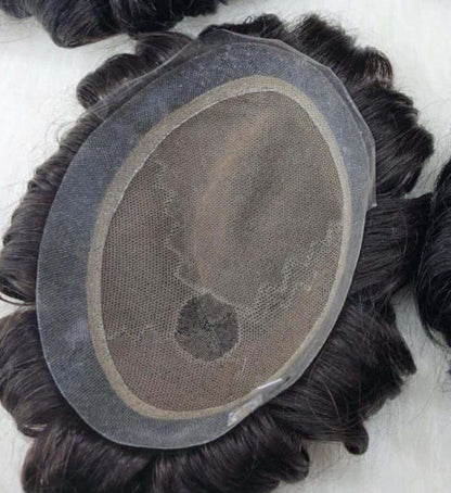 wig hair system with a Swiss lace center and durable breathable PU perimeter for men's hair replacement.