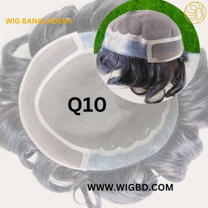 Q10 Men’s Wig – Natural Hairline & 100% Human Hair showcasing breathable base and realistic design.