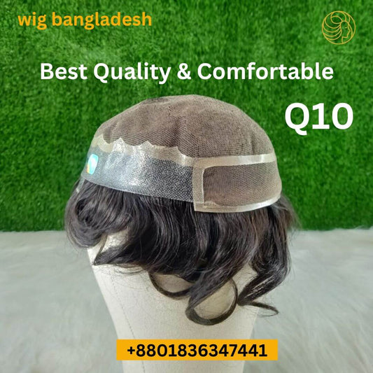 Q10 Men’s Wig – Natural Hairline & 100% Human Hair displayed on a comfortable breathable base.