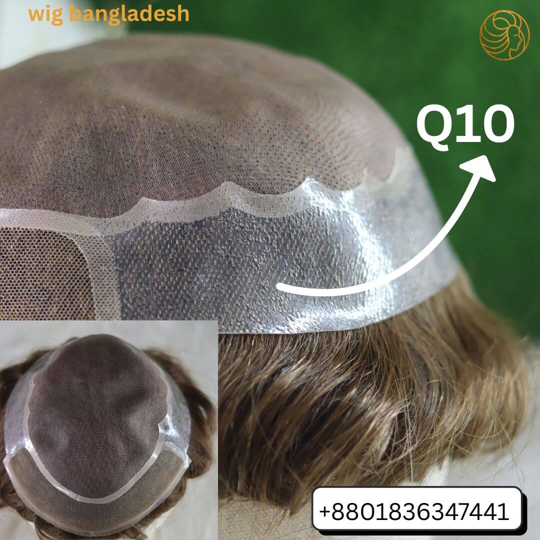Q10 Men’s Wig – Natural Hairline & 100% Human Hair displayed from above, highlighting the breathable base design.