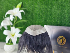 Men’s non-surgical hair replacement system with silk base for all-day wear