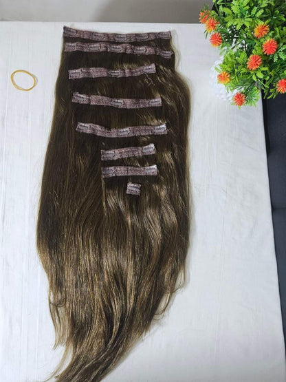 Seamless dark brown tape-in hair extensions for salon-quality look