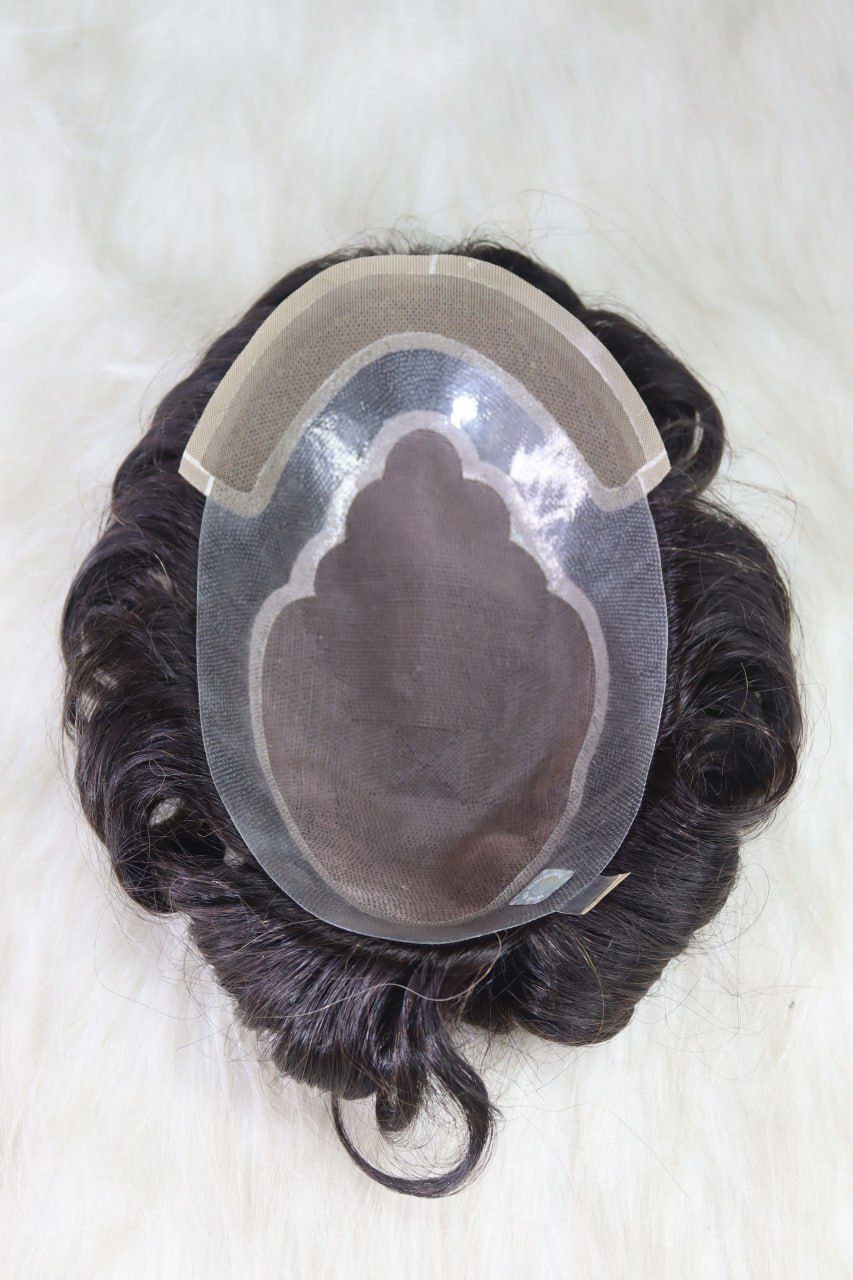 Men's toupee base with lace front and reinforced sections