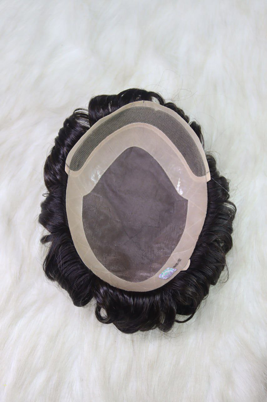Men's toupee base with front lace and PU perimeter